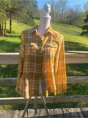 Toad&Co Yellow and Cream Plaid Shirt